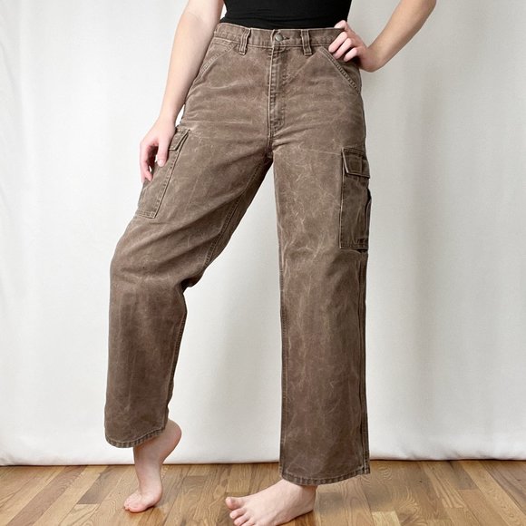 Vintage Cargo Carpenter High Rise Straight Leg Rigid Pants Denim Jeans Trousers - Picture 1 of 11